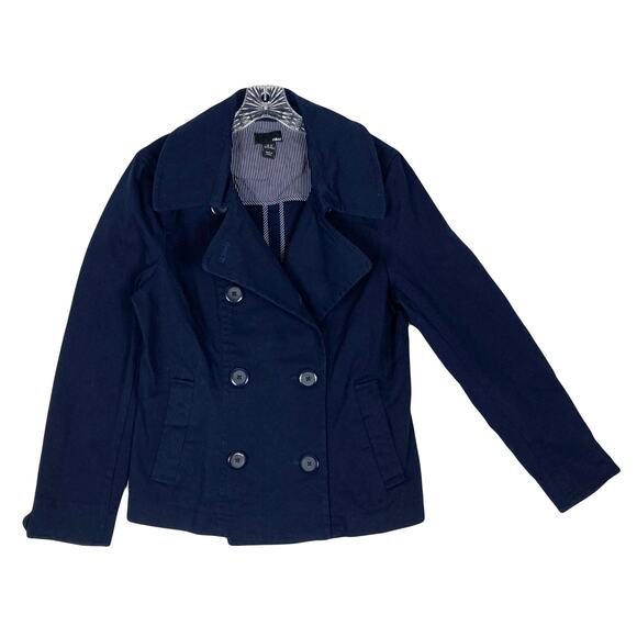 NWOT H&M Jacket 16 Navy Collar Double Breasted Buttons Cotton Elastane - Picture 1 of 16